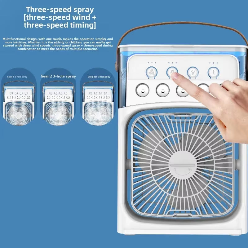 LED Night Light Portable Fan Air Conditioner USB Electric Fan Water Mist Music 3-In-1 Household Air Humidifier